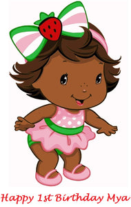 Strawberry Shortcake Black Baby Girl Edible Cake Topper Decoration